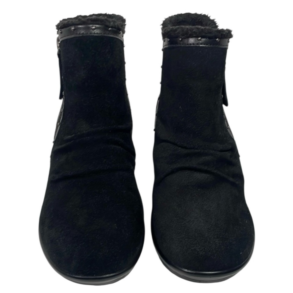 Skechers Black Suede Leather Winter Booties Side Zipper Womens Size 8 VGUC